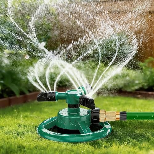 Fmalra Rasensprenger 360 Grad Sprinkler,Viereckregner, Automatische Rasen Sprinkler Wasser,3-Arm Rotierende Sprinkler mit Schnellverbinder f&uuml;r Garten Gro&szlig;e Kleine fl&auml;che,Blumenbeete,Gem&uuml;sebeet