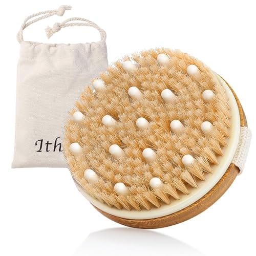 Ithyes Trockenb&uuml;rste, K&ouml;rperb&uuml;rste, Peelingb&uuml;rste, nat&uuml;rliche Borsten, Badeb&uuml;rste zum Entfernen abgestorbener Haut, Cellulite, verbessert Lymphfunktionen, Peeling